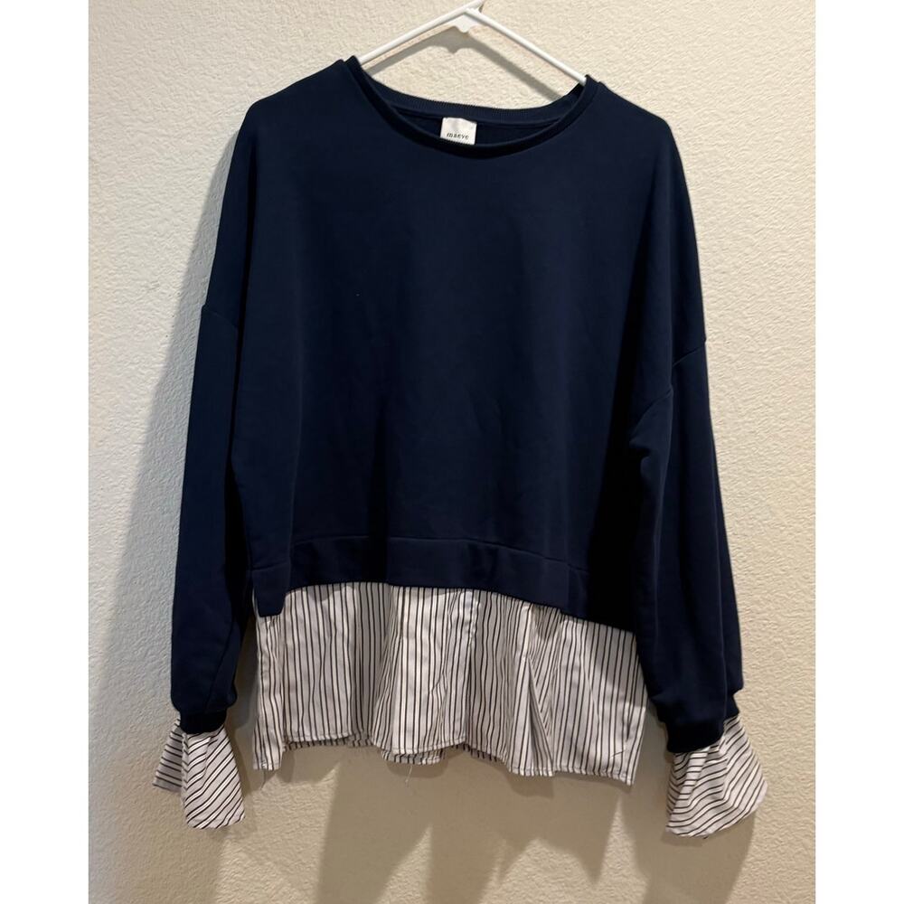 Maeve Navy Blue Sweatshirt with Striped Accents - Picture 2 of 6